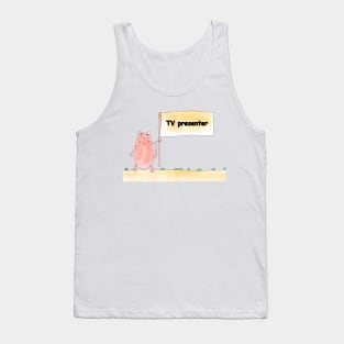 TV presenter. Profession, work, job. Cat shows a banner with the inscription. Watercolor illustration. A gift for a professional. Tank Top